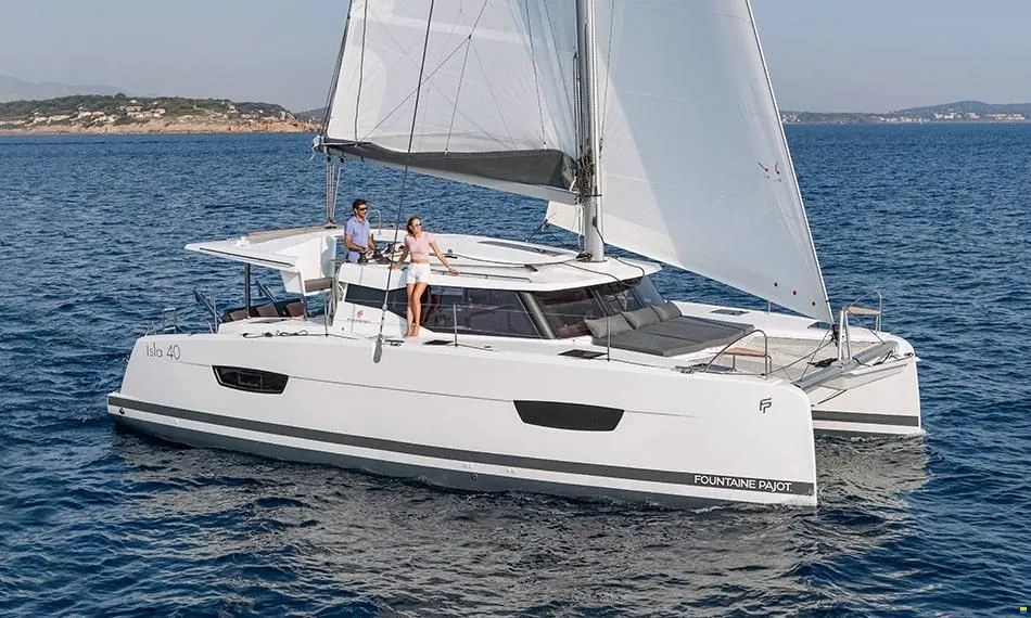 Exterior view of Foutaine Pajot Isla 40, a Fountaine Pajot Isla 40 catamaran at Portimão, Portugal