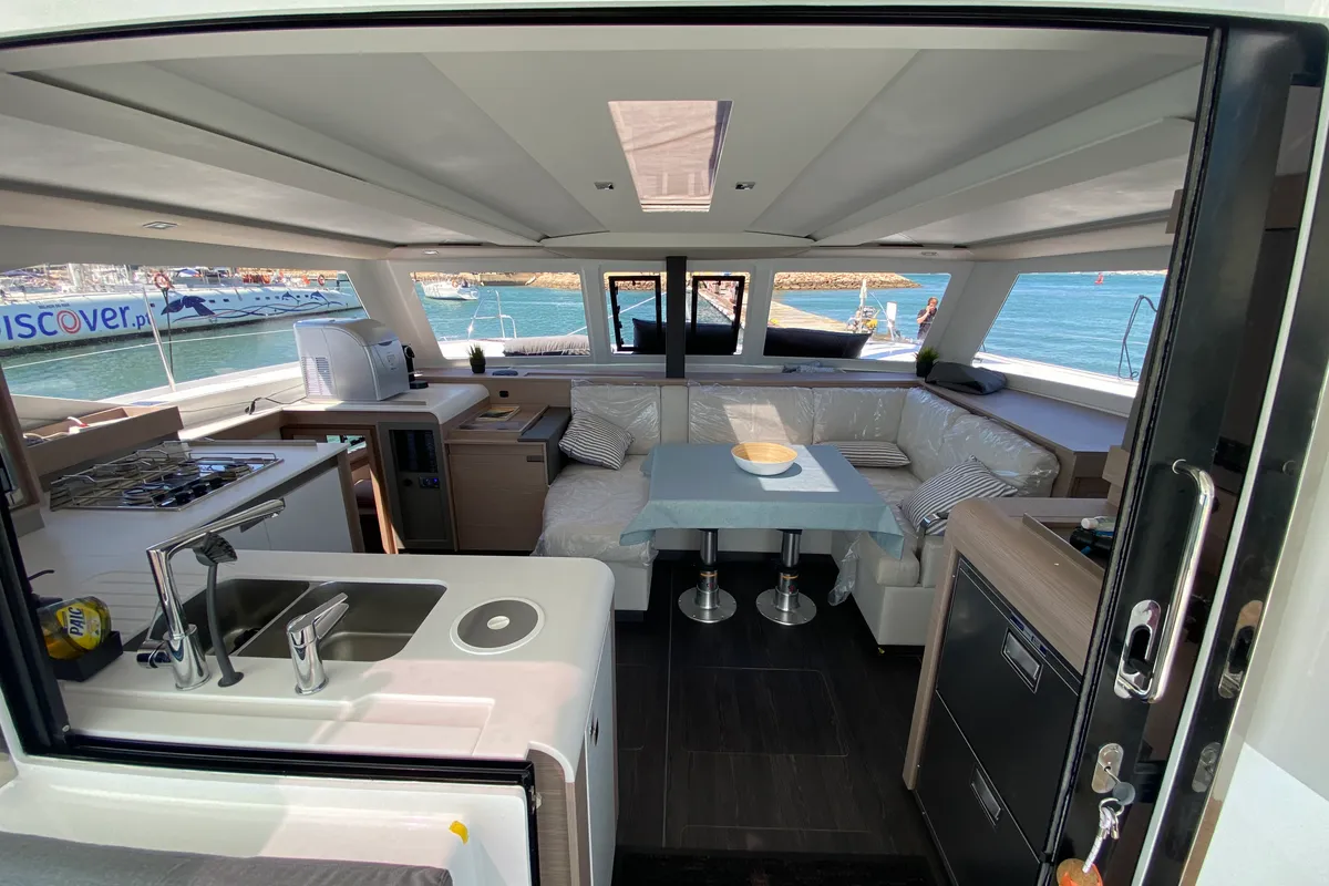 Salon of Foutaine Pajot Isla 40, a Fountaine Pajot Isla 40 catamaran at Portimão, Portugal