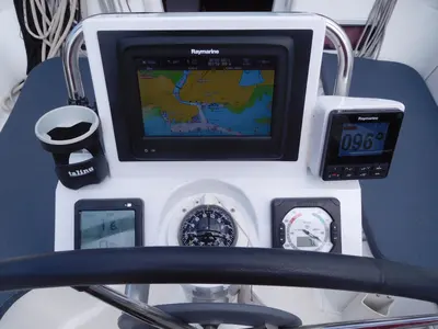 Cockpit of Alibi, a Beneteau Oceanis 31 sailboat at Poole, United Kingdom