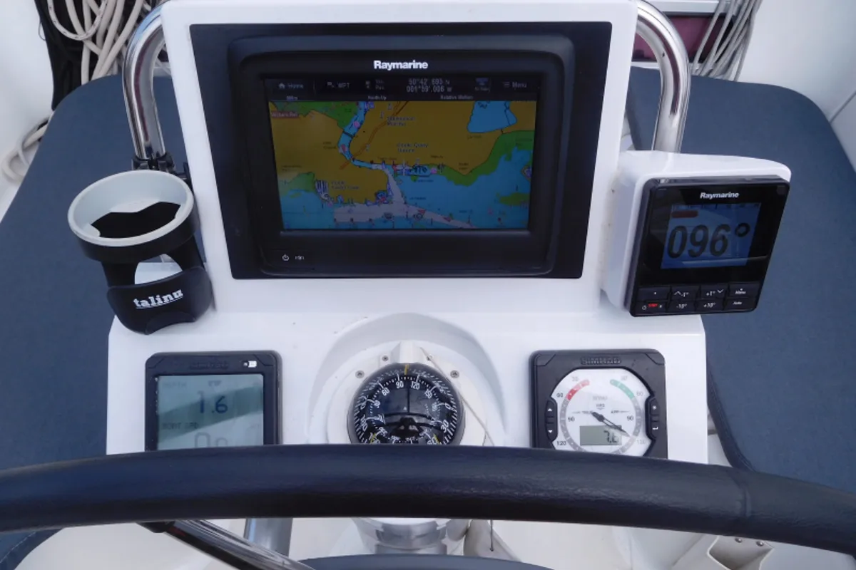 Cockpit of Alibi, a Beneteau Oceanis 31 sailboat at Poole, United Kingdom