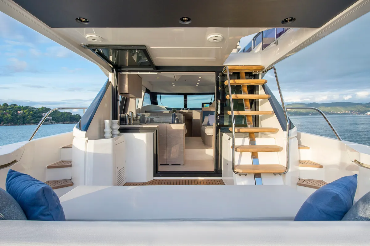 Deck of Alabdulla, a Ferretti Yachts 500 motor yacht at Općina Sukošan, Croatia