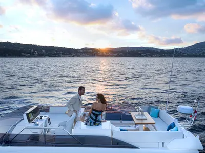 Deck of Alabdulla, a Ferretti Yachts 500 motor yacht at Općina Sukošan, Croatia