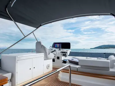 Cockpit of Alabdulla, a Ferretti Yachts 500 motor yacht at Općina Sukošan, Croatia