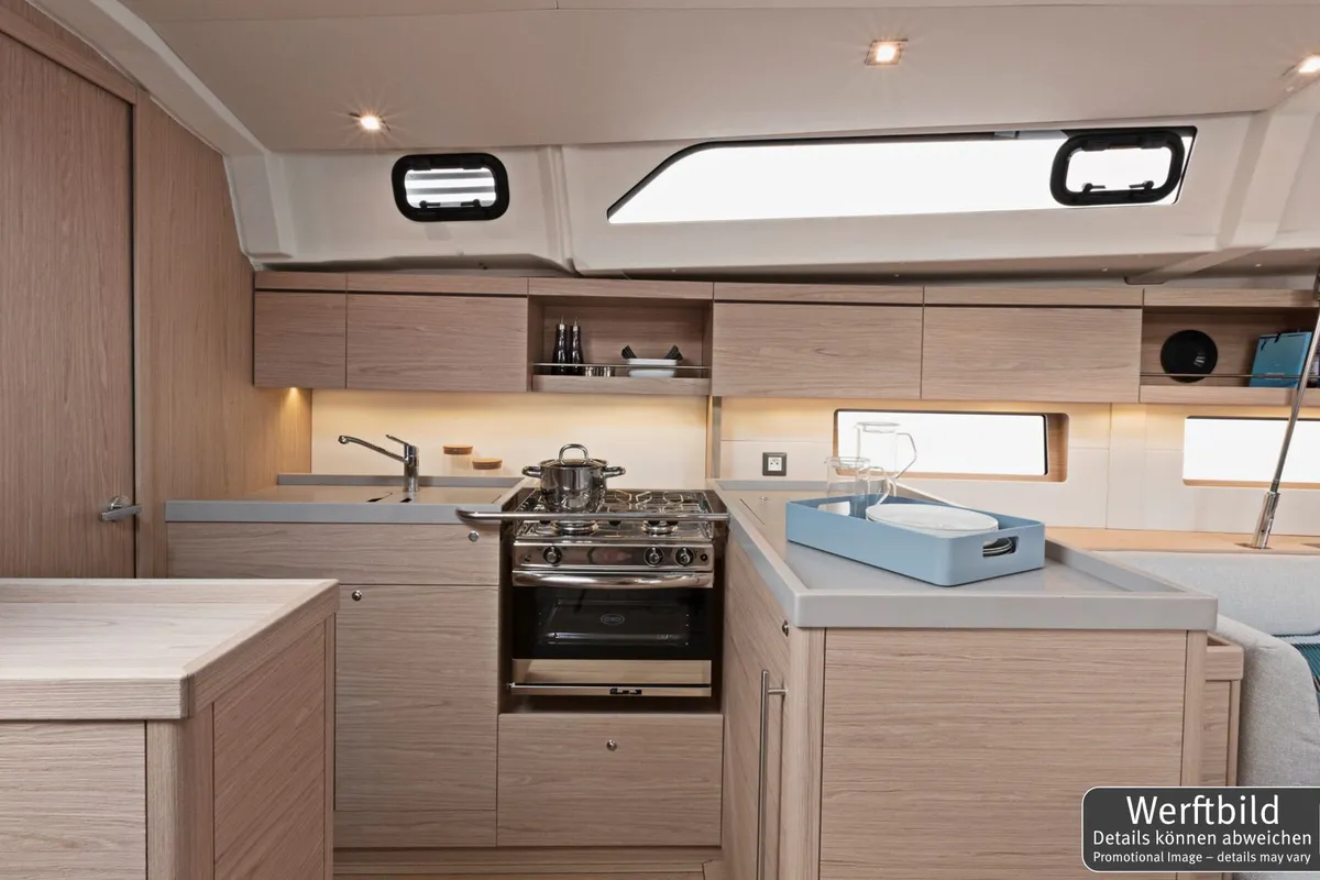 Galley of Paula, a Beneteau Oceanis 46.1 sailboat at Palma de Mallorca, Spain