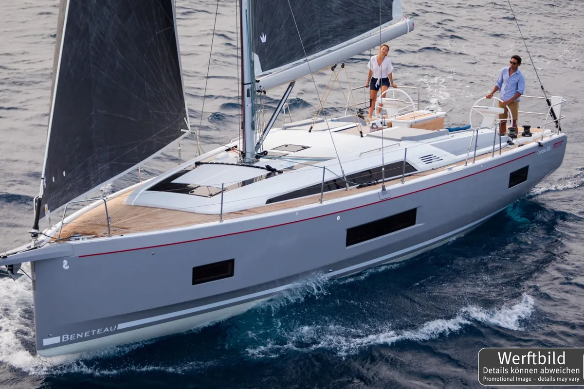 Exterior view of Paula, a Beneteau Oceanis 46.1 sailboat at Palma de Mallorca, Spain