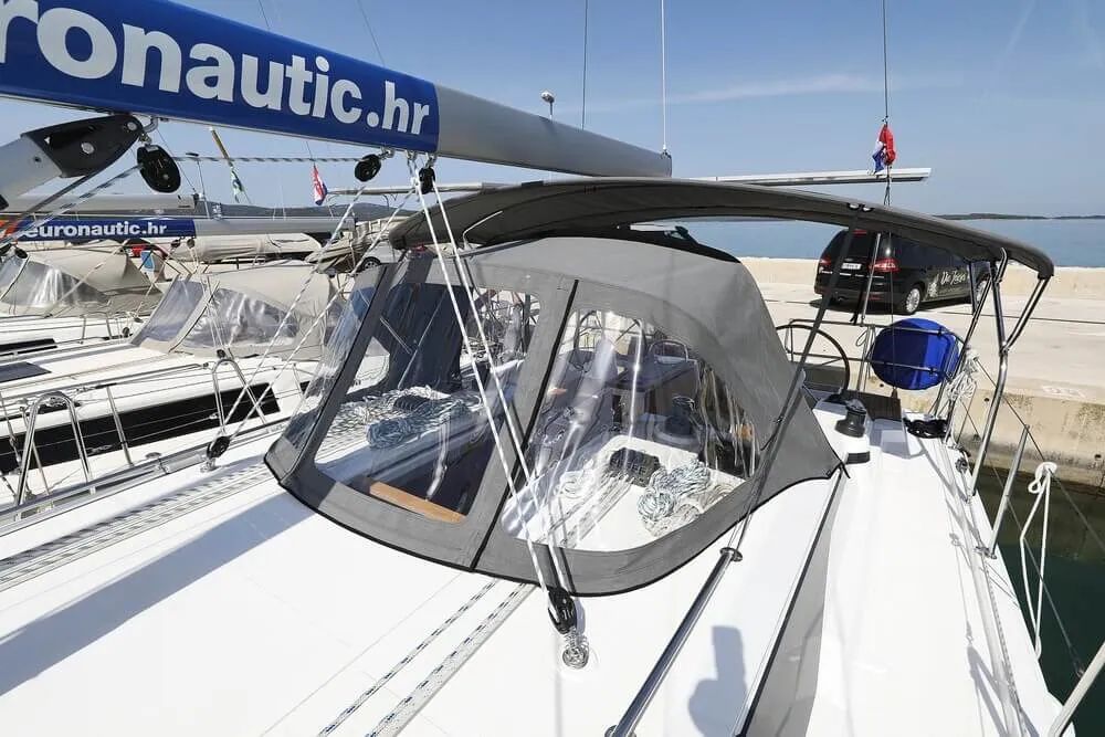 Exterior view of Blue Note, a Bavaria C38 sailboat at Biograd na Moru, Croatia