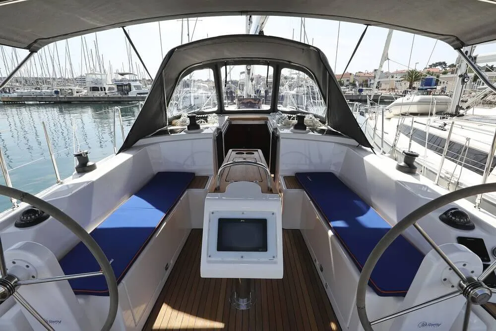 Cockpit of Blue Note, a Bavaria C38 sailboat at Biograd na Moru, Croatia