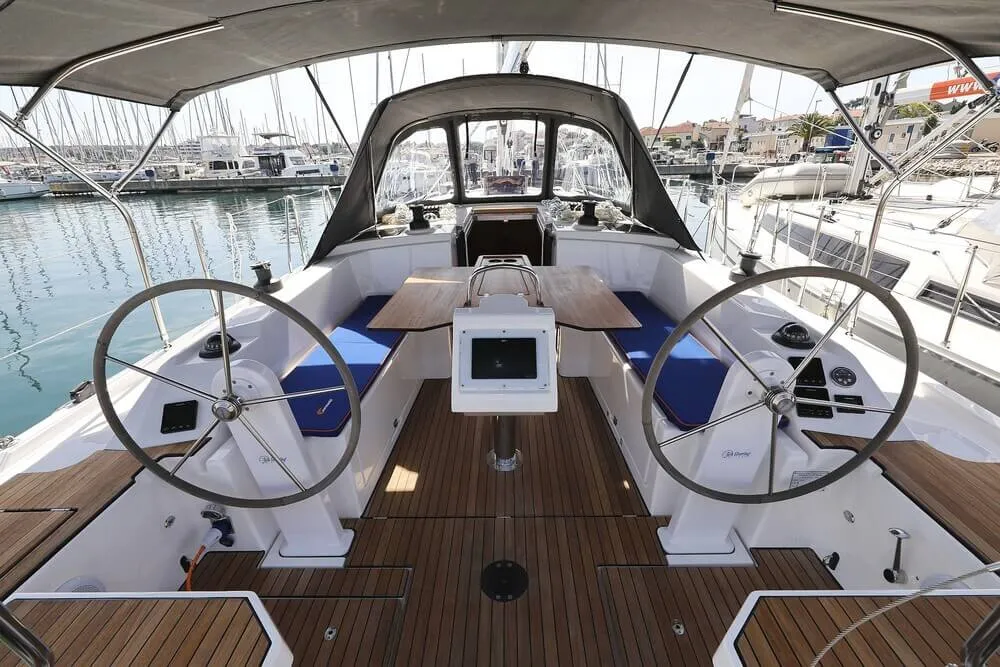 Cockpit of Blue Note, a Bavaria C38 sailboat at Biograd na Moru, Croatia