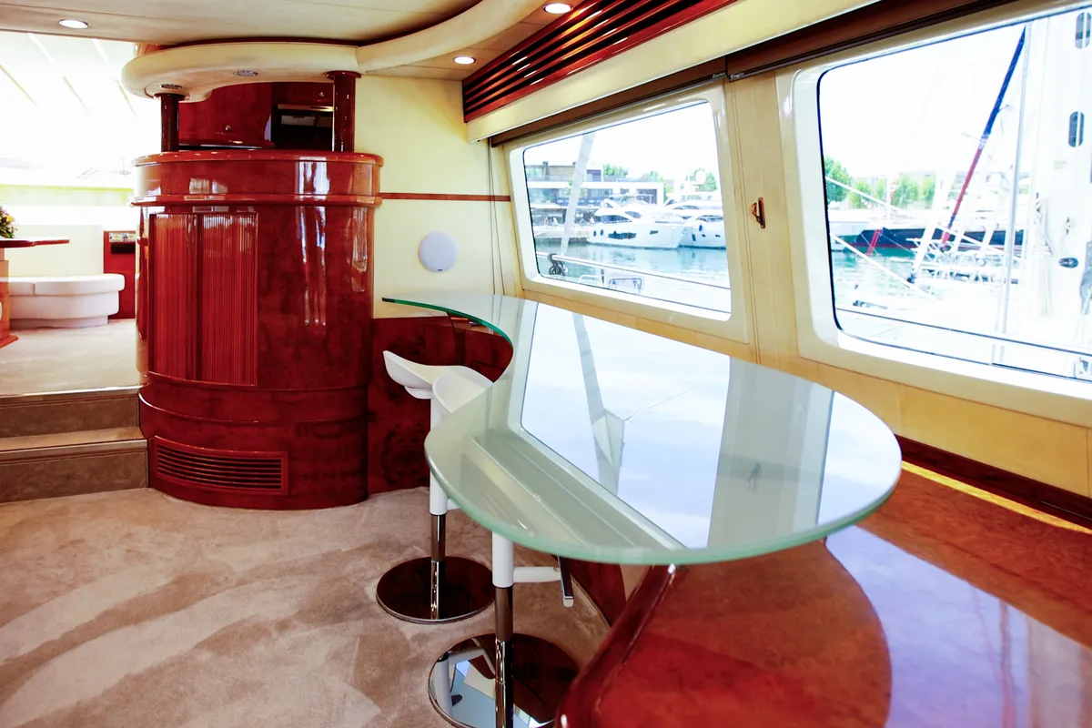 Salon of Ma Bella, a Monte Fino 70 motor yacht at Castellammare di Stabia, Italy