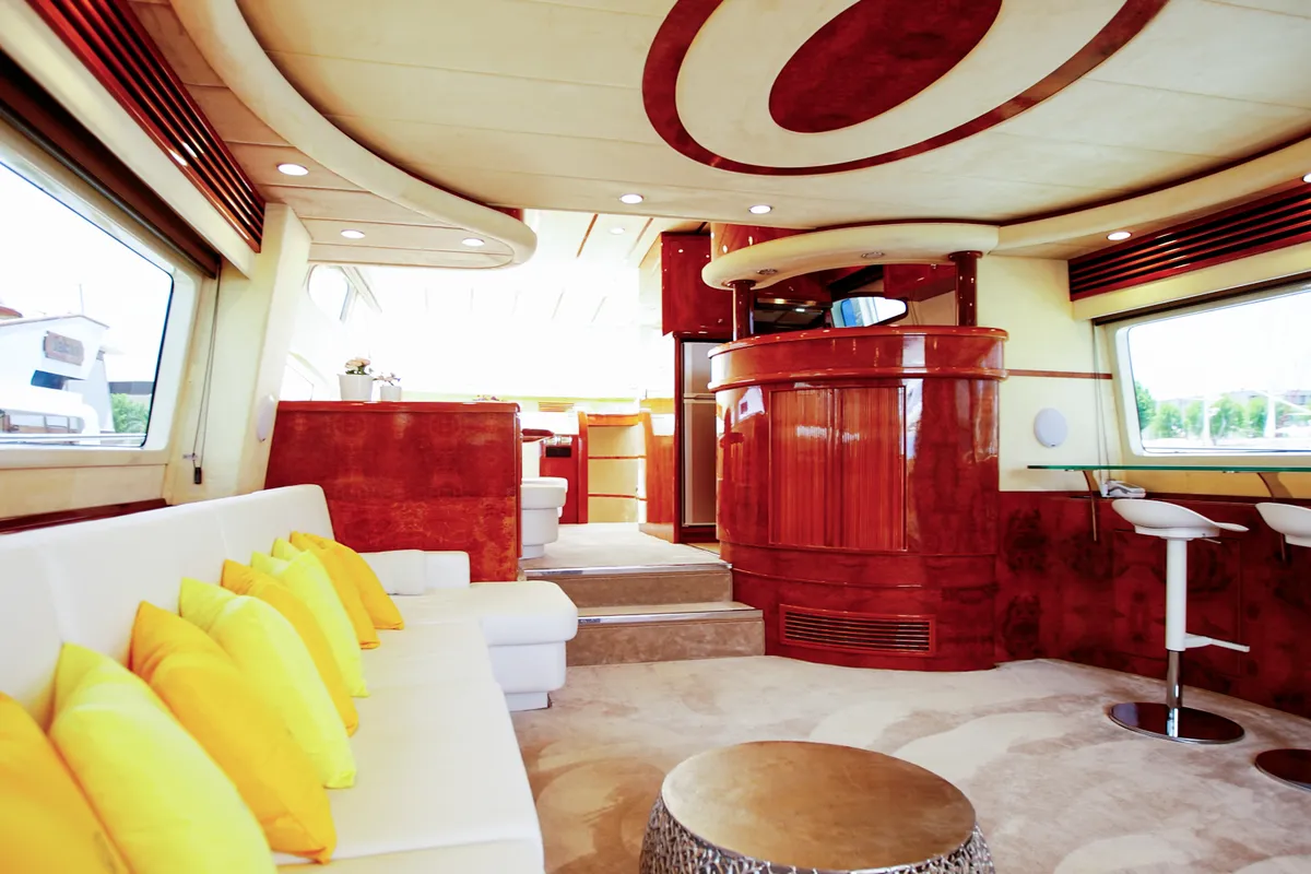 Salon of Ma Bella, a Monte Fino 70 motor yacht at Castellammare di Stabia, Italy