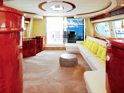 Salon of Ma Bella, a Monte Fino 70 motor yacht at Castellammare di Stabia, Italy