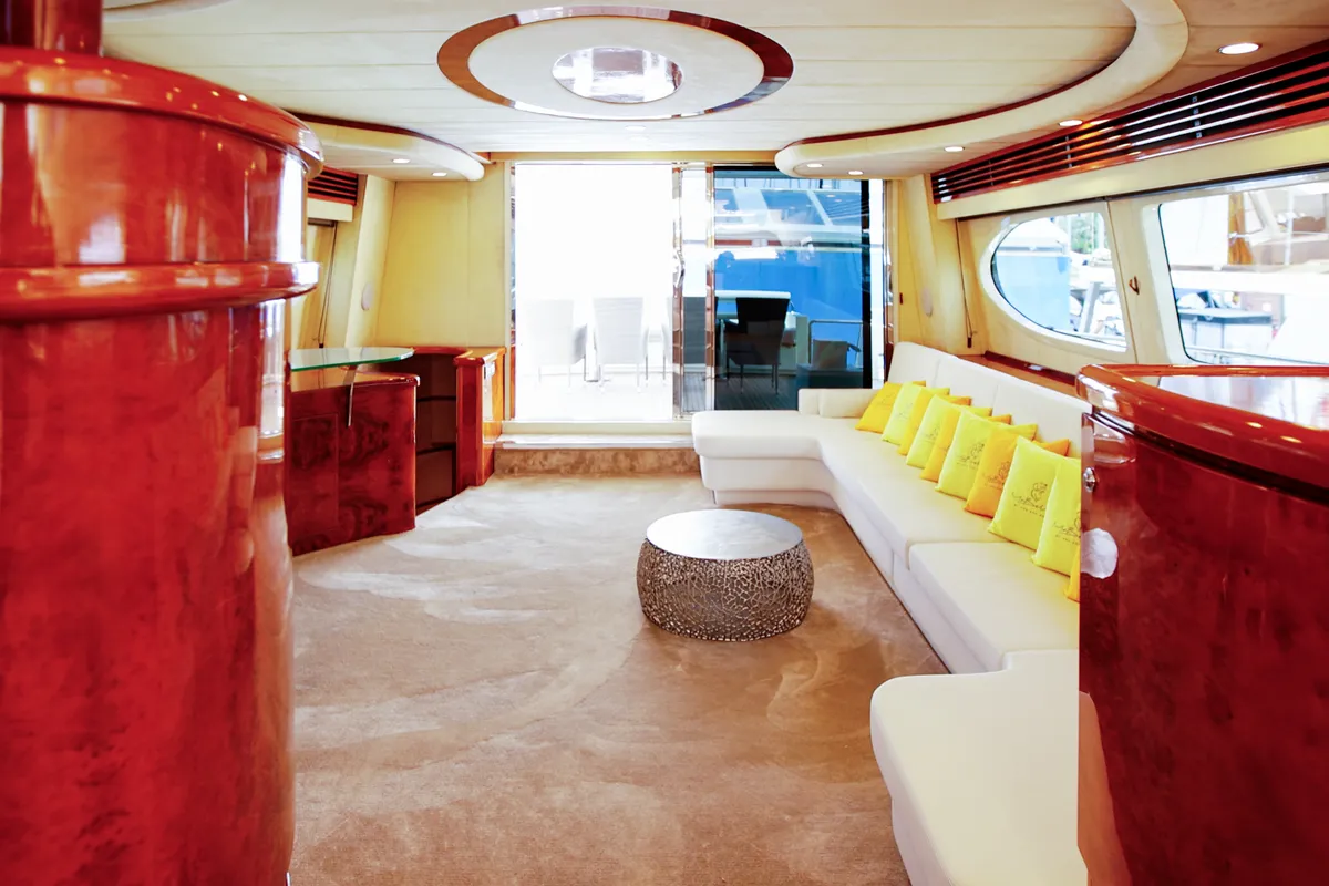 Salon of Ma Bella, a Monte Fino 70 motor yacht at Castellammare di Stabia, Italy