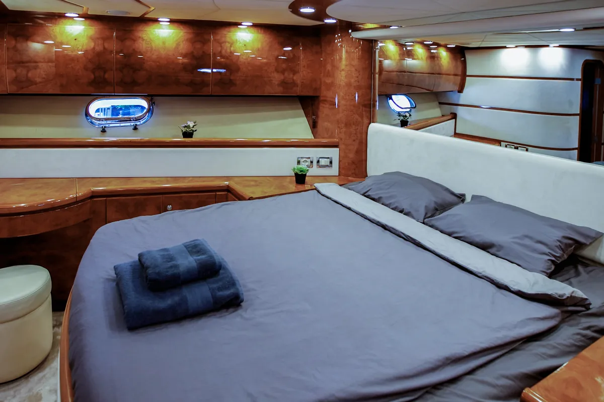 Cabin on Ma Bella, a Monte Fino 70 motor yacht at Castellammare di Stabia, Italy