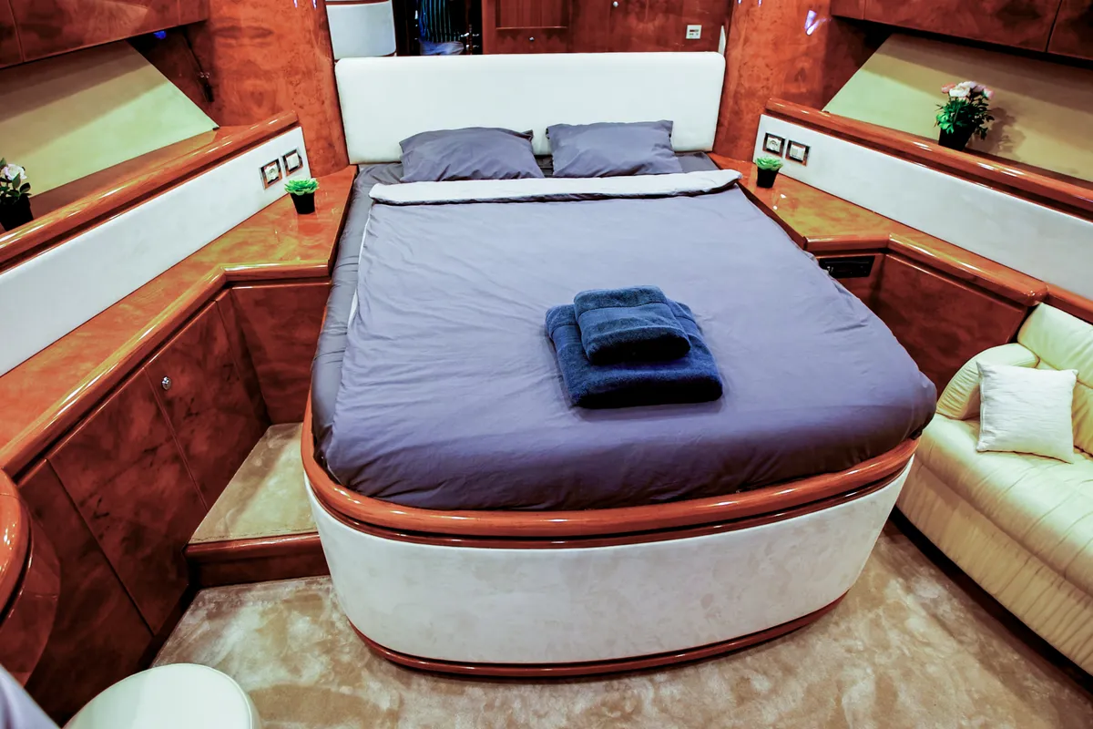 Cabin on Ma Bella, a Monte Fino 70 motor yacht at Castellammare di Stabia, Italy