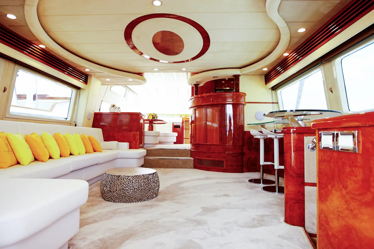 Salon of Ma Bella, a Monte Fino 70 motor yacht at Castellammare di Stabia, Italy