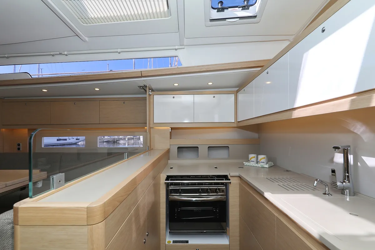 Galley of Blue Therapy, a Dufour 530 sailboat at Grad Biograd na Moru, Croatia