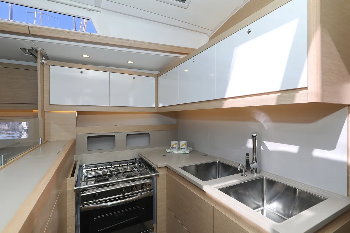 Galley of Blue Therapy, a Dufour 530 sailboat at Grad Biograd na Moru, Croatia