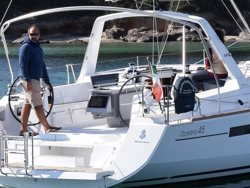 Cockpit of JN, a Beneteau Oceanis 45 sailboat at U Pàize, Italy