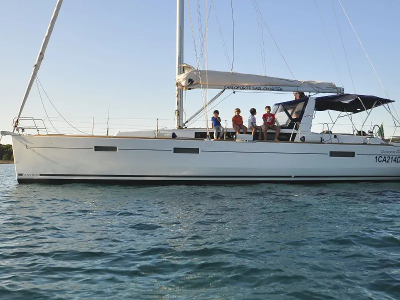Exterior view of JN, a Beneteau Oceanis 45 sailboat at U Pàize, Italy