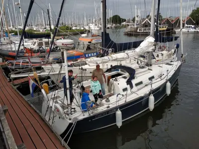 Exterior view of Grote Beer, a Beneteau First 36.7 sailboat at Yerseke, Netherlands
