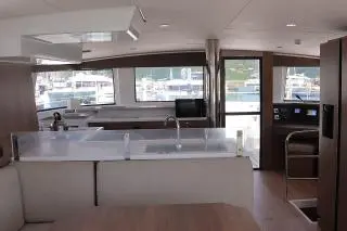 Salon of Still Wandering, a Bali 4.6 catamaran at Road Town, British Virgin Islands