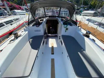 Cockpit of Imagine, a Beneteau First 40 sailboat at Marmaris, Turkey
