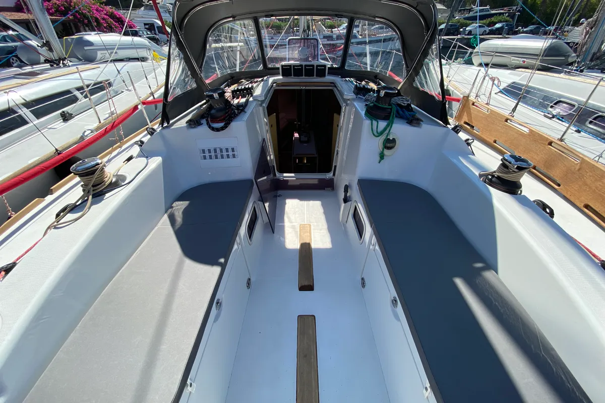 Cockpit of Imagine, a Beneteau First 40 sailboat at Marmaris, Turkey