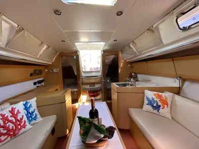 Salon of Imagine, a Beneteau First 40 sailboat at Marmaris, Turkey