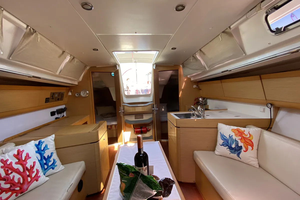 Salon of Imagine, a Beneteau First 40 sailboat at Marmaris, Turkey