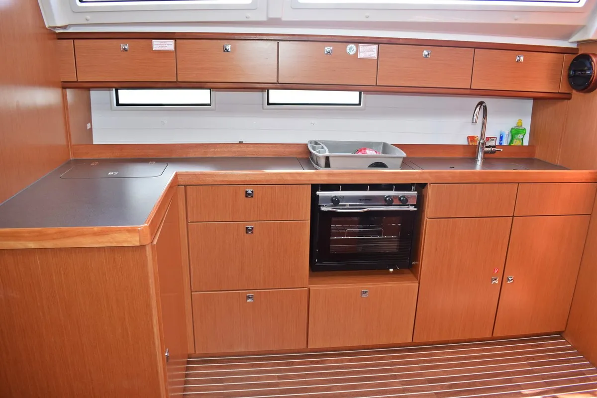 Galley of Maslinova, a Bavaria Cruiser 46 sailboat at Kaštela, Croatia
