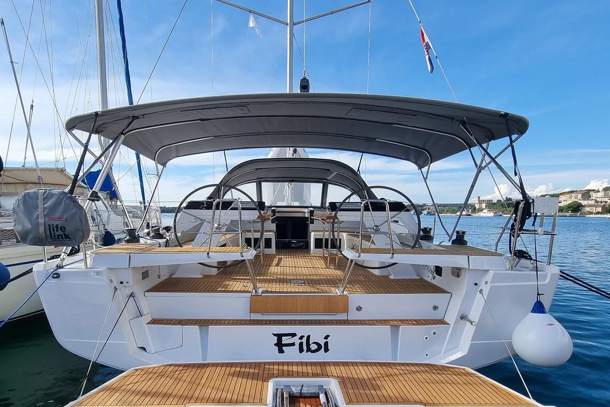 Exterior view of Fibi, a Hanse 460 sailboat at Grad Pula, Croatia
