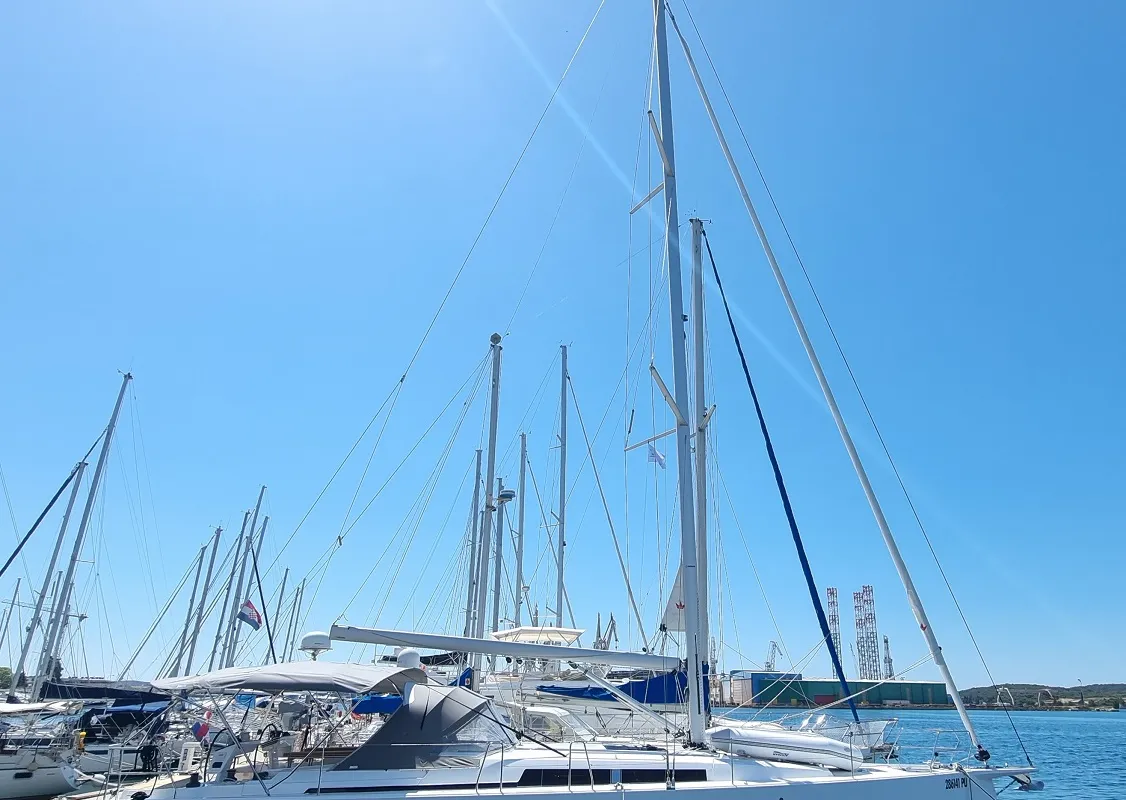 Exterior view of Fibi, a Hanse 460 sailboat at Grad Pula, Croatia