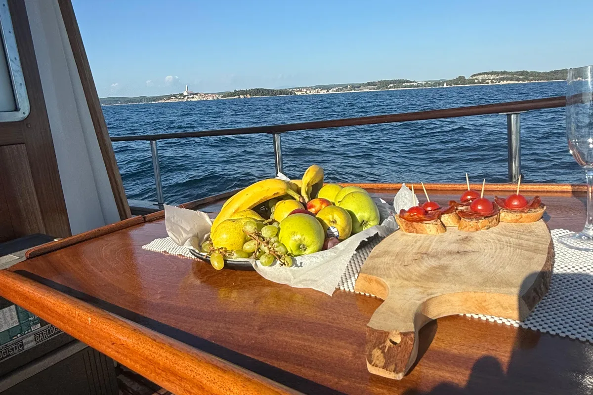 Deck of Calypsa, a Gulet Sail boat sailboat at Grad Rovinj, Croatia