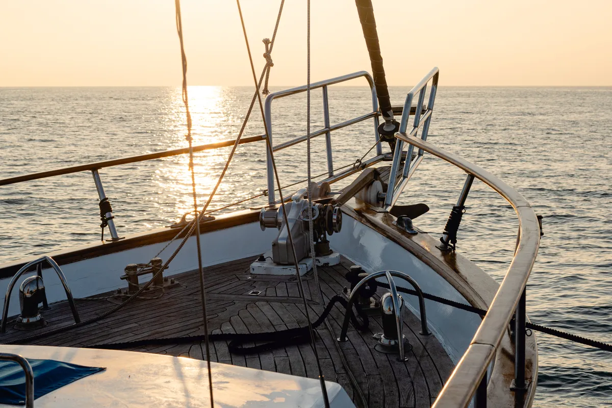 Deck of Calypsa, a Gulet Sail boat sailboat at Grad Rovinj, Croatia