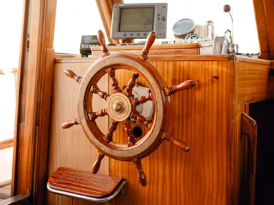 Cockpit of Calypsa, a Gulet Sail boat sailboat at Grad Rovinj, Croatia