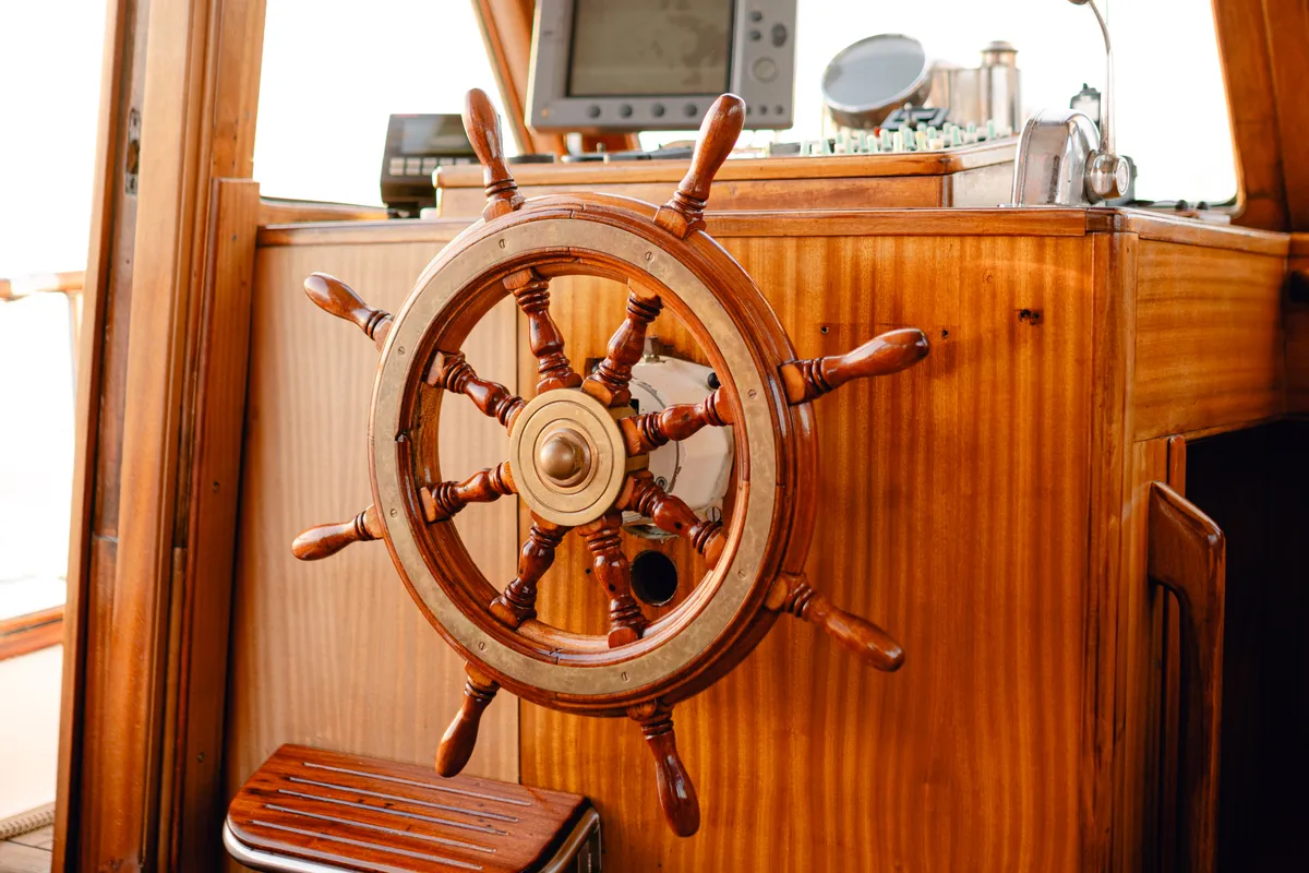 Cockpit of Calypsa, a Gulet Sail boat sailboat at Grad Rovinj, Croatia