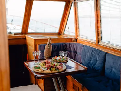 Salon of Calypsa, a Gulet Sail boat sailboat at Grad Rovinj, Croatia