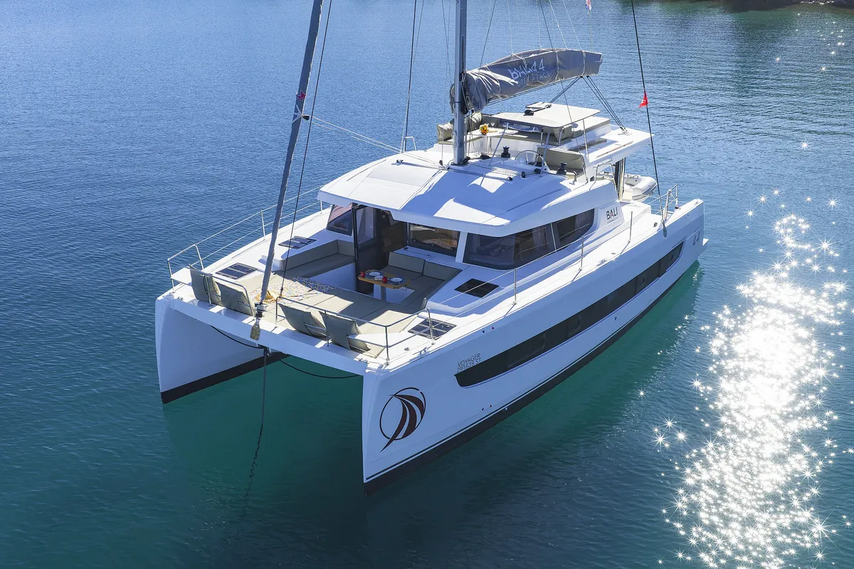 Exterior view of Voyager, a Bali 4.4 catamaran at Seget Donji, Croatia