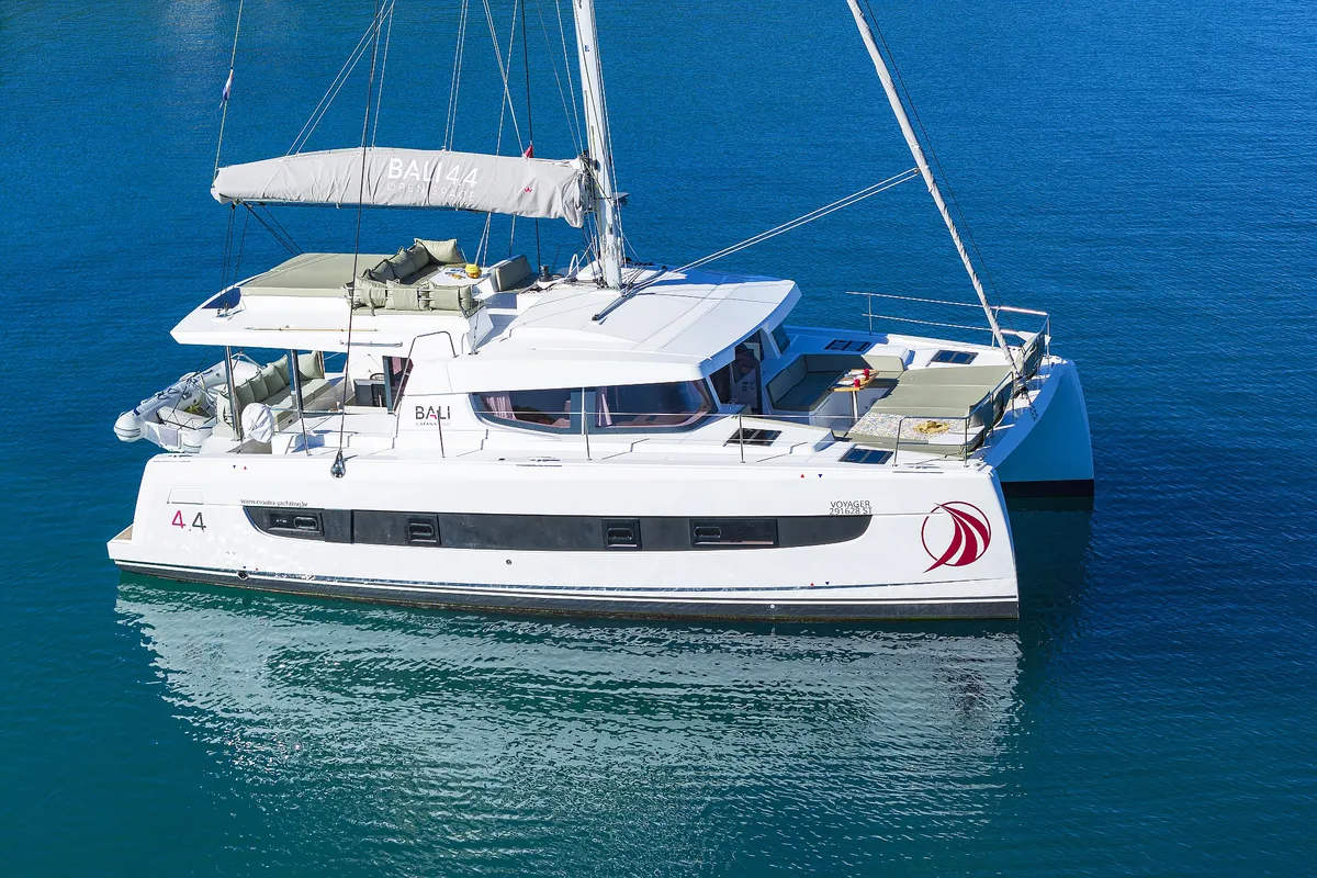 Exterior view of Voyager, a Bali 4.4 catamaran at Seget Donji, Croatia