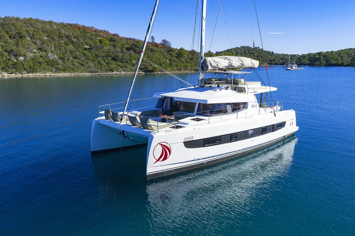 Exterior view of Voyager, a Bali 4.4 catamaran at Seget Donji, Croatia