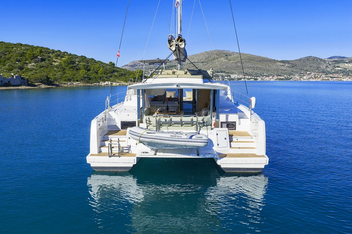 Exterior view of Voyager, a Bali 4.4 catamaran at Seget Donji, Croatia