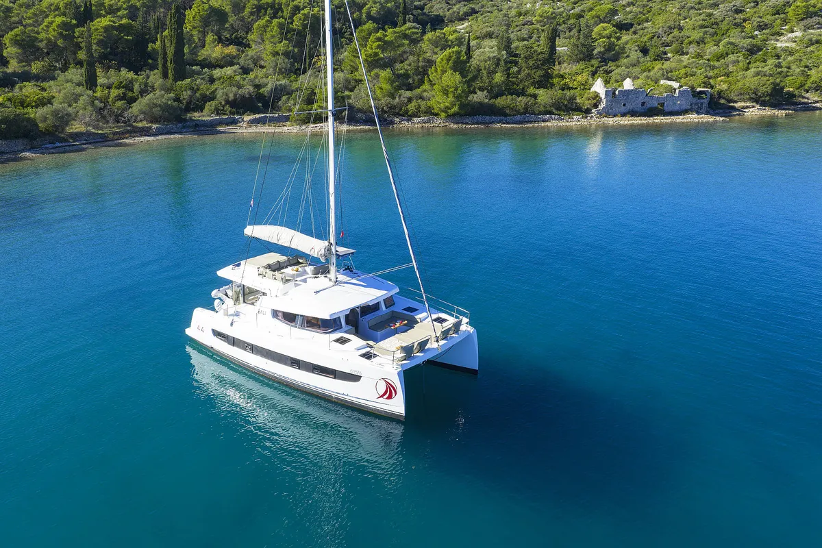 Exterior view of Voyager, a Bali 4.4 catamaran at Seget Donji, Croatia