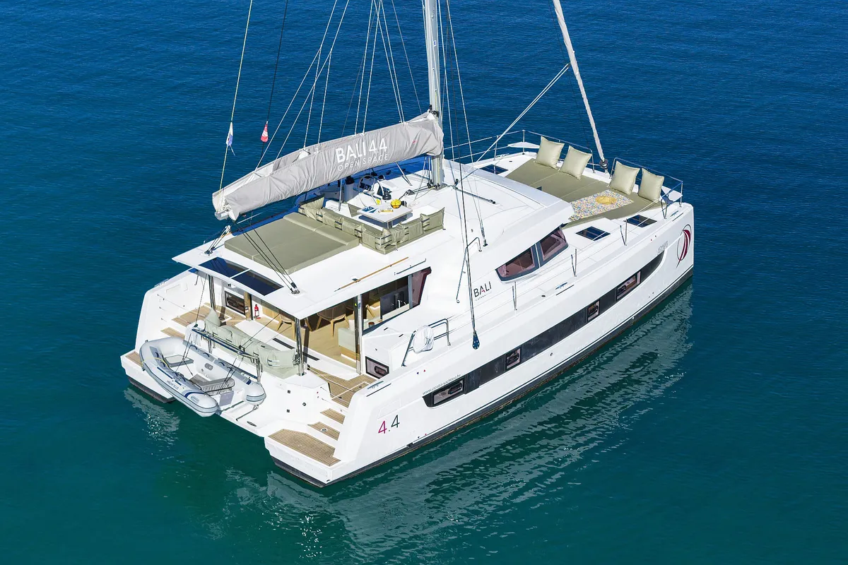 Exterior view of Voyager, a Bali 4.4 catamaran at Seget Donji, Croatia