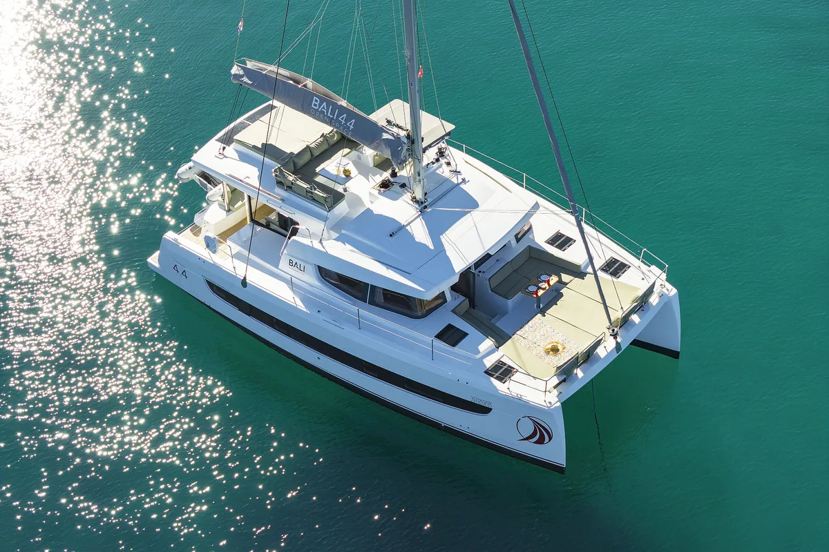 Exterior view of Voyager, a Bali 4.4 catamaran at Seget Donji, Croatia