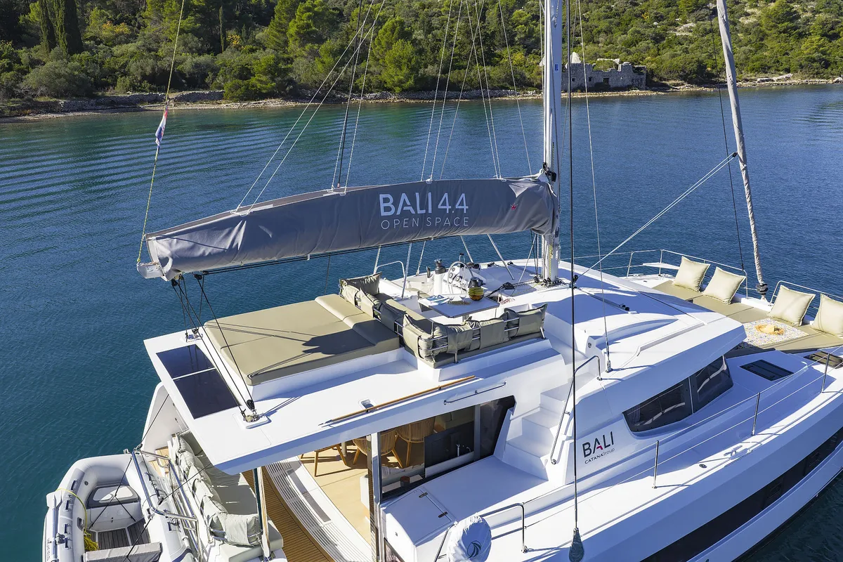 Exterior view of Voyager, a Bali 4.4 catamaran at Seget Donji, Croatia