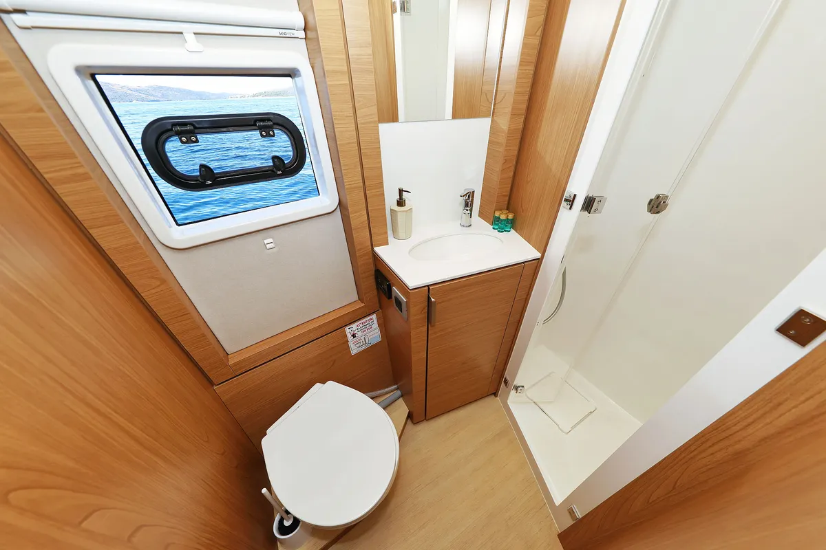 Head on Voyager, a Bali 4.4 catamaran at Seget Donji, Croatia