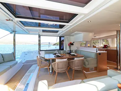 Salon of Voyager, a Bali 4.4 catamaran at Seget Donji, Croatia