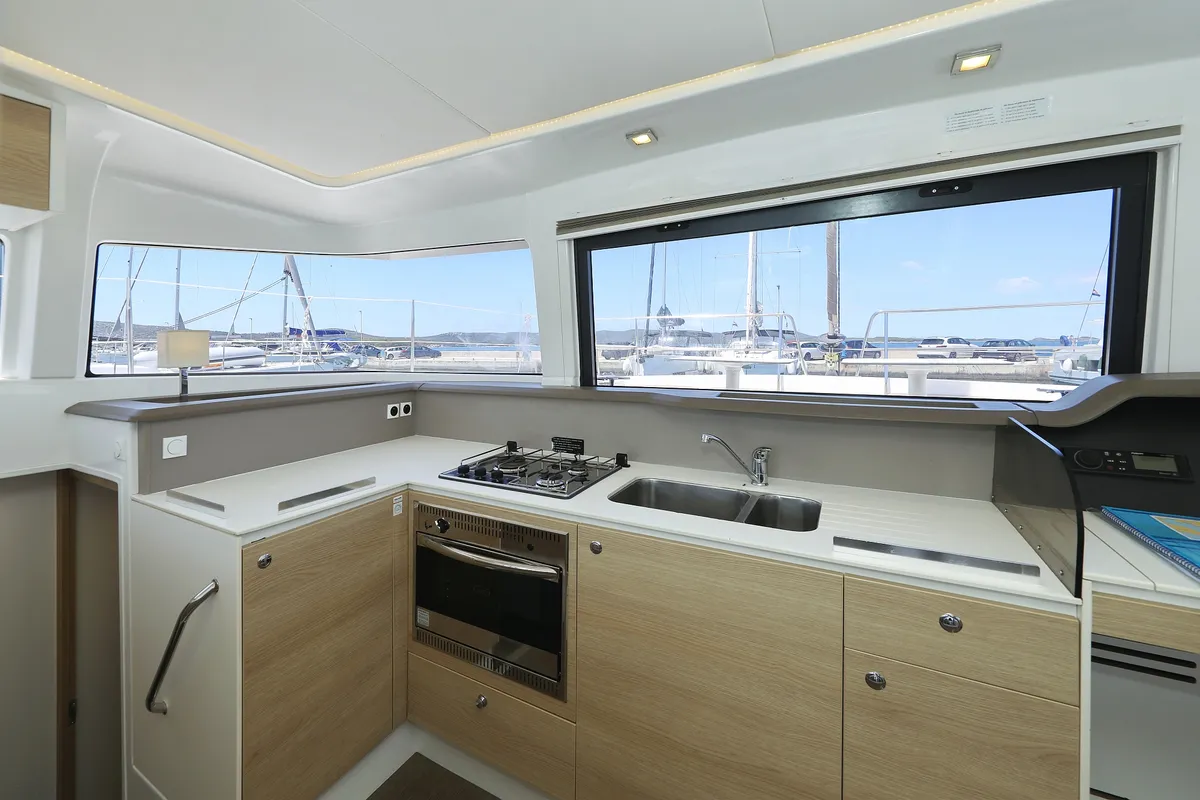 Galley of Wendy, a Bali 4.1 catamaran at Grad Biograd na Moru, Croatia