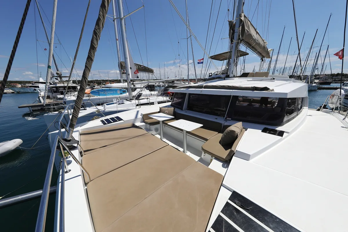Deck of Wendy, a Bali 4.1 catamaran at Grad Biograd na Moru, Croatia