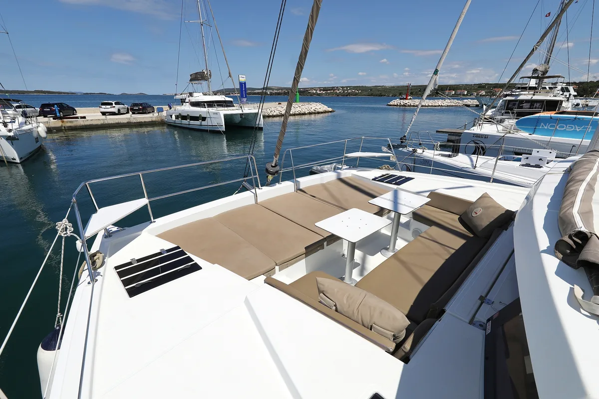 Deck of Wendy, a Bali 4.1 catamaran at Grad Biograd na Moru, Croatia